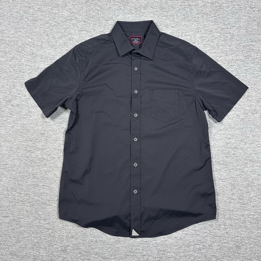 UNTUCKit Shirt Mens Medium Black Slim Performance Stretch Short Sleeve Button Up